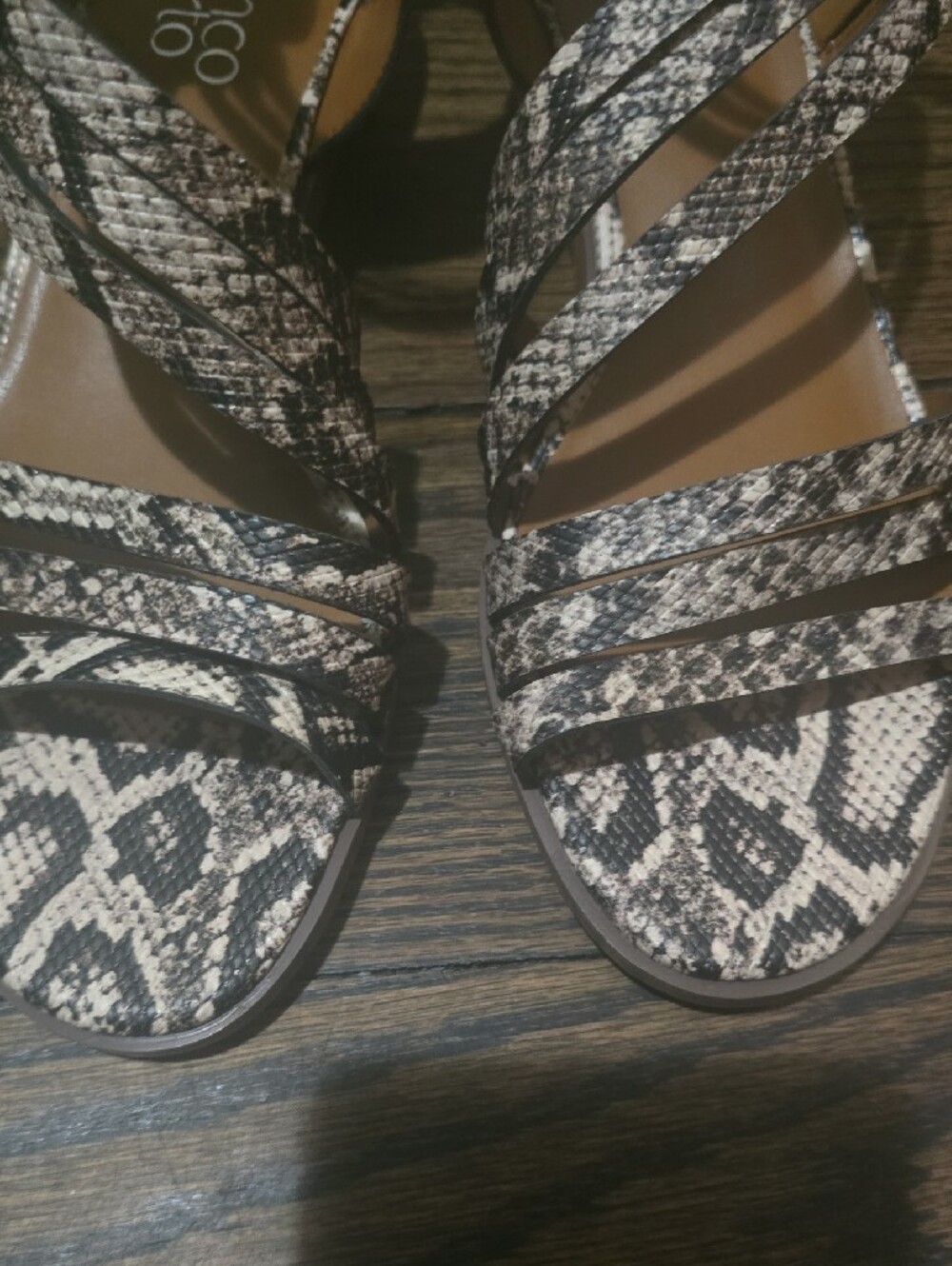 NEW NEVER WORN Franco Sarto Snake-Print Strappy Samdals in Brown and Cream - Picture 8 of 11